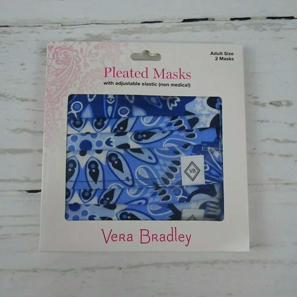 Clearance!💎5/$25 Vera Bradley 2-Pack Pleated Cloth Face Masks Blue